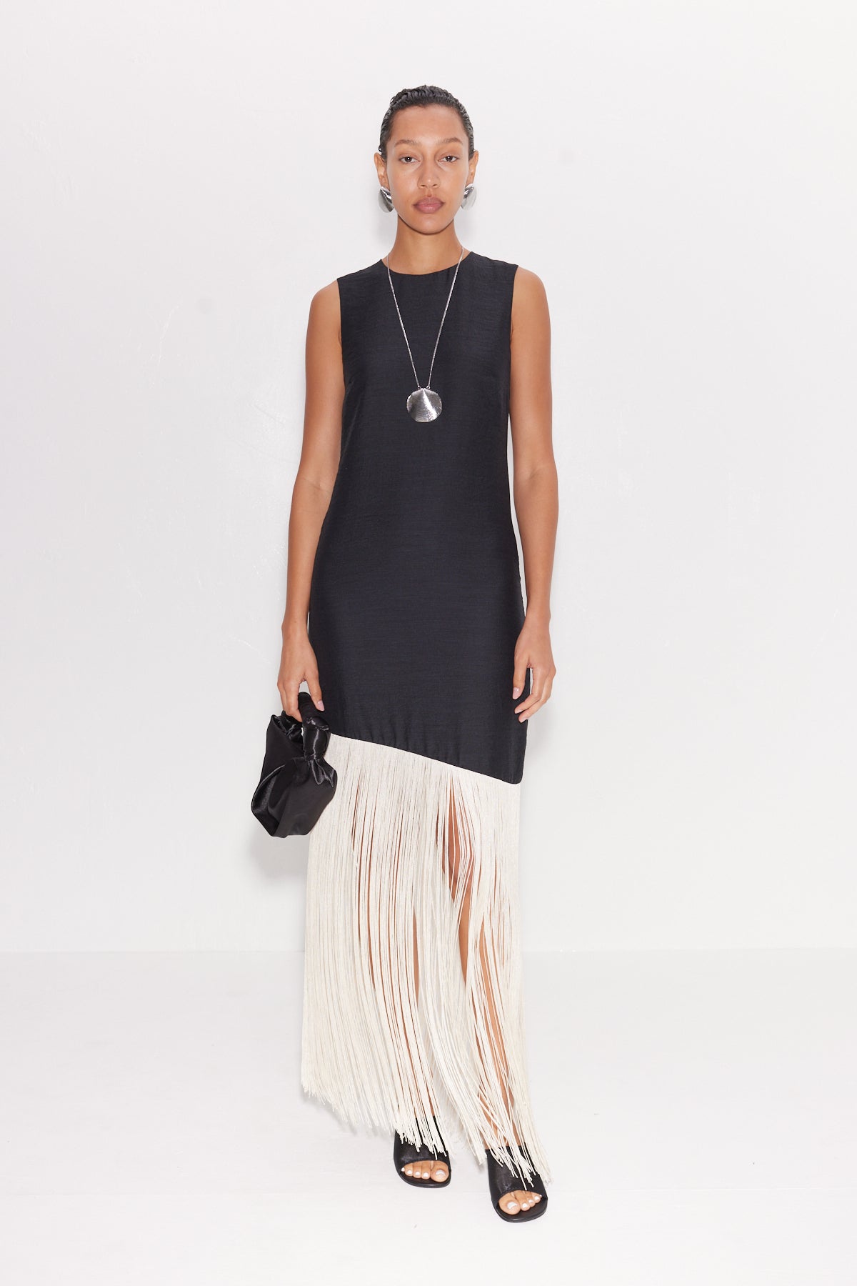 W4454-CASABLANCA-FRINGE-DRESS-BLACK-SEASHELL-FULL-BODY-SHOT