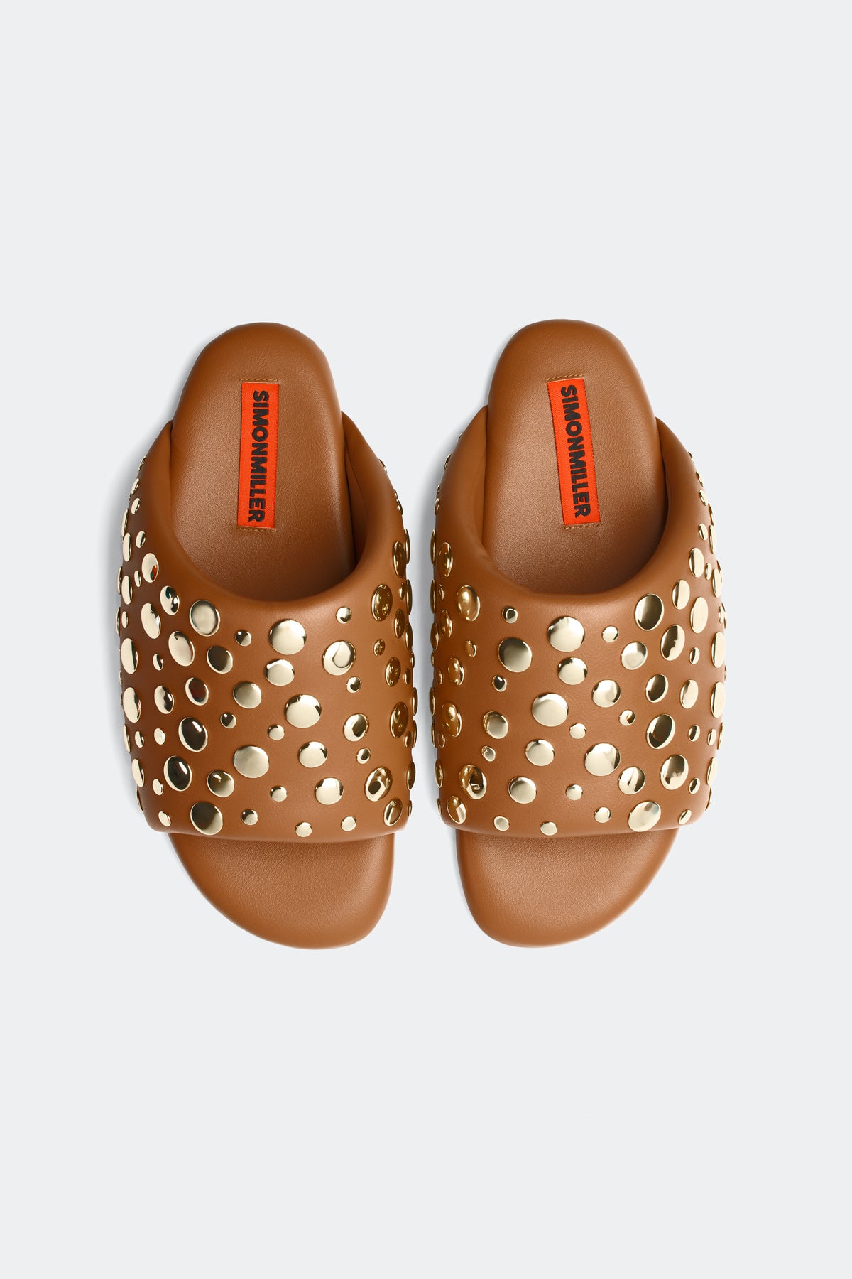 Studded Bubble Slide in Chestnut/Brass