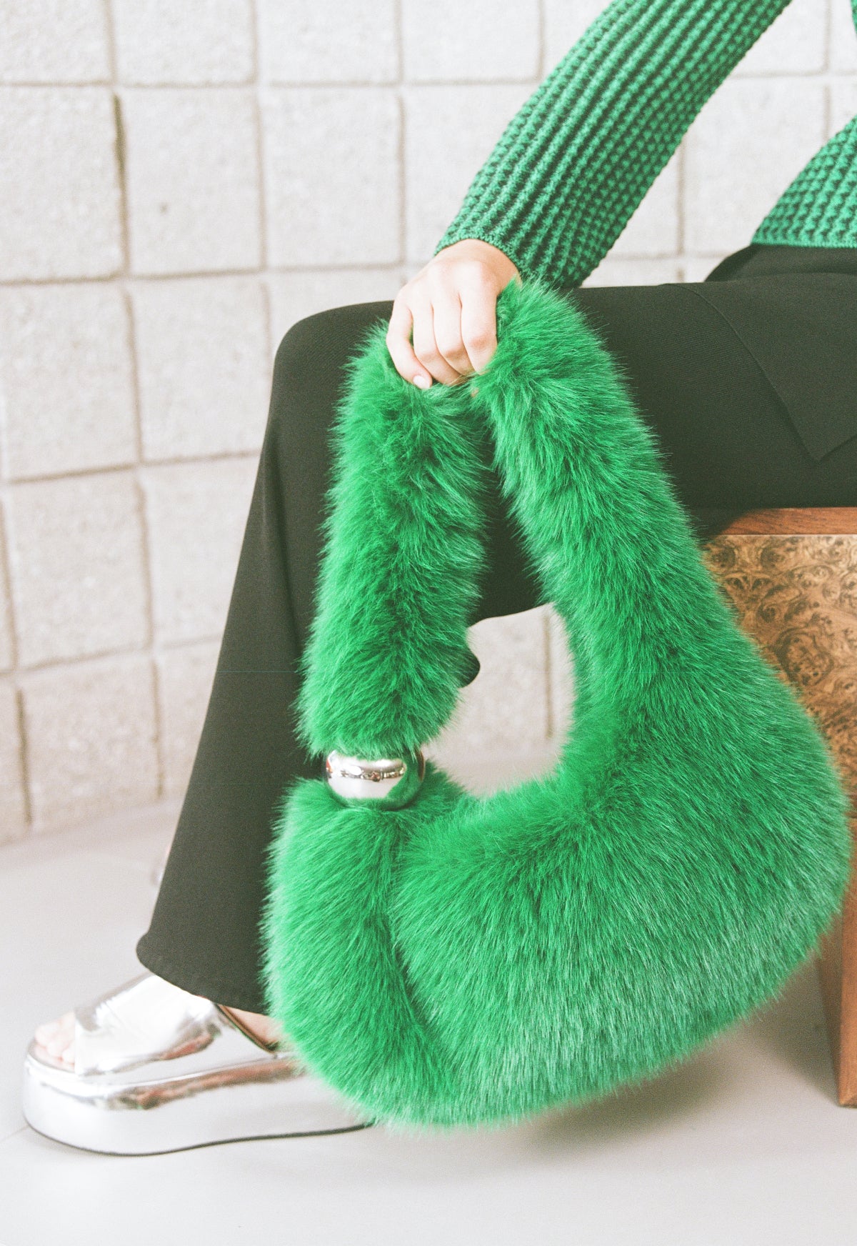 Faux Fur Figures Bag in Gummy Green